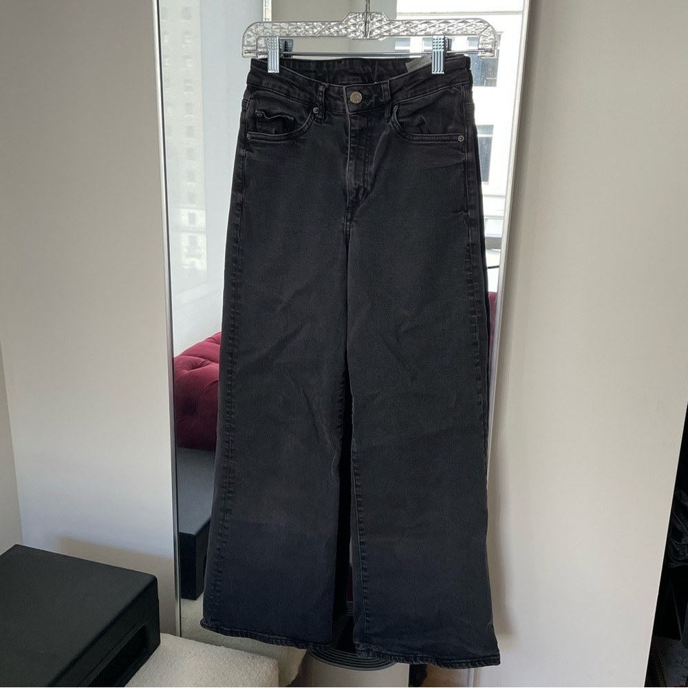 H&M Wide Leg Ankle Charcoal Black Jeans High Rise Size 2
